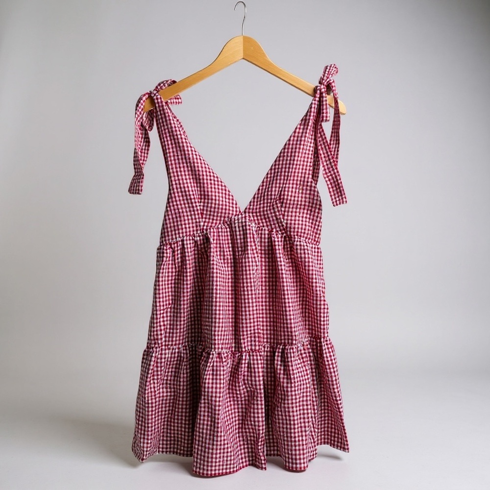 Red & White Gingham Sundress | Tie Straps | Size Smal